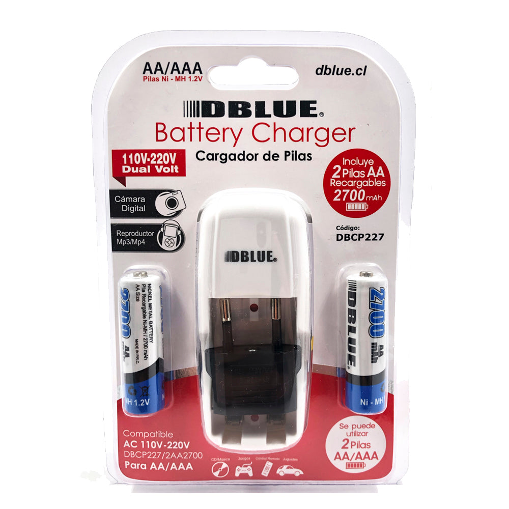 CARGADOR DE PILAS AA/AAA DBLUE + 2 PILAS AAA