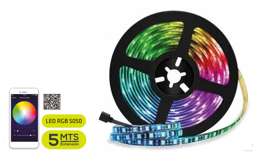 Kit de tira LED 2 metro 12V DC 8W color RGB con transformador y