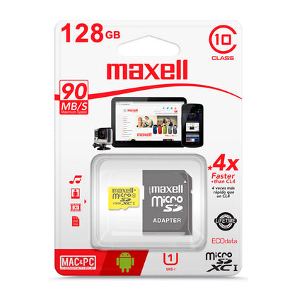 TARJETA MICRO SD XC MAXELL 128 GB CLASE 10 UHS-3 MOD.347521