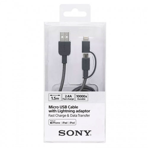 CABLE SONY MICRO USB LIGHTNING 2.4A 1.5M GRIS