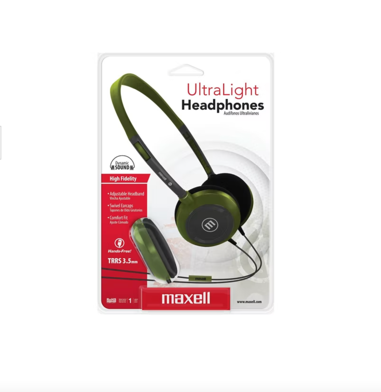 AUDIFONOS MAXELL ULTRA LIGHT HEADPHONES HP-200 OLIVA