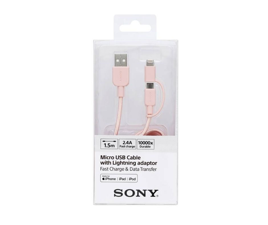 CABLE SONY MICRO USB LIGHTNING 2.4A 1.5M ROSADO