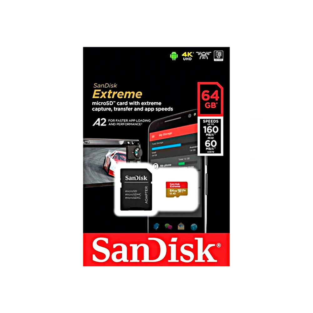 TARJETA MICRO SD SANDISK EXTREME 4K 64 GB CLASS 10 GN6MA