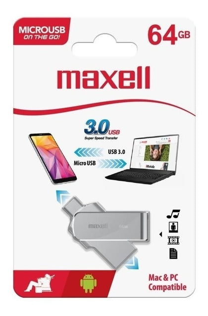 PENDRIVE MAXELL OTG MICRO USB 3.0 64GB METALICO